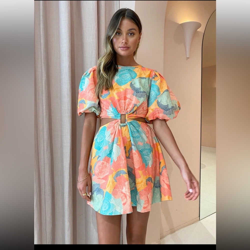 Floral Mini Dress with Belt - Picture 2 of 10